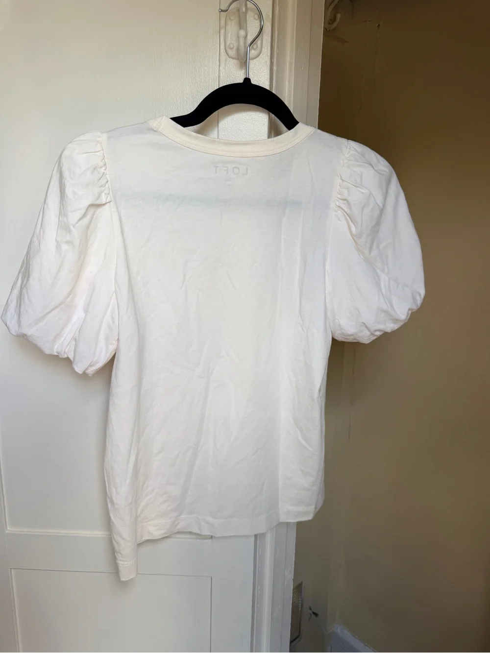 LOFT Petite Ivory Puff Sleeve Cotton Tee Small Petite
